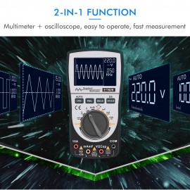 2-in-1 Intelligent Digital Oscilloscope Multimeter DC/AC Current Voltage Resistance Frequency Diode Tester 4000 Counts 200KHz Analog Bandwidth 200Ksps Maximum Real-Time Sampling Rate with Analog Bar Graph