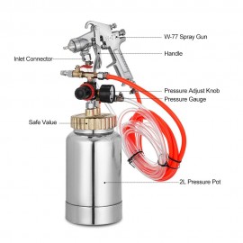 2L Pressure Pot Tank with Air Spray Gun and Regulator for Natural Stone Sprayer Putty Sprayer Paint Sprayer (Seal ring color send randomly)